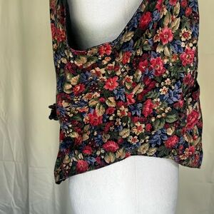 Vintage Floral Vest Women Cottagecore 90s Tie V-Neck Sweet Flowers Garden‎ Large